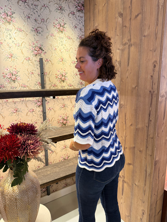 Emma zig zag top blauw