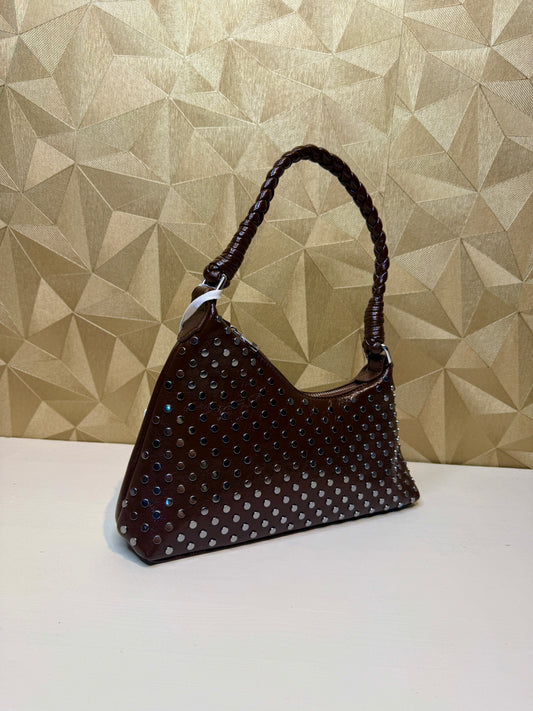 Studded Elegance Hobo Choco Brown
