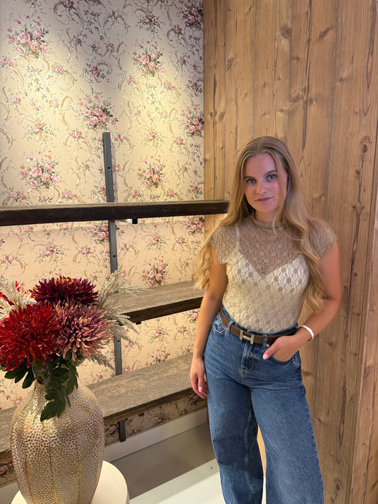 Mila lace top Sand