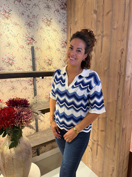 Emma zig zag top blauw